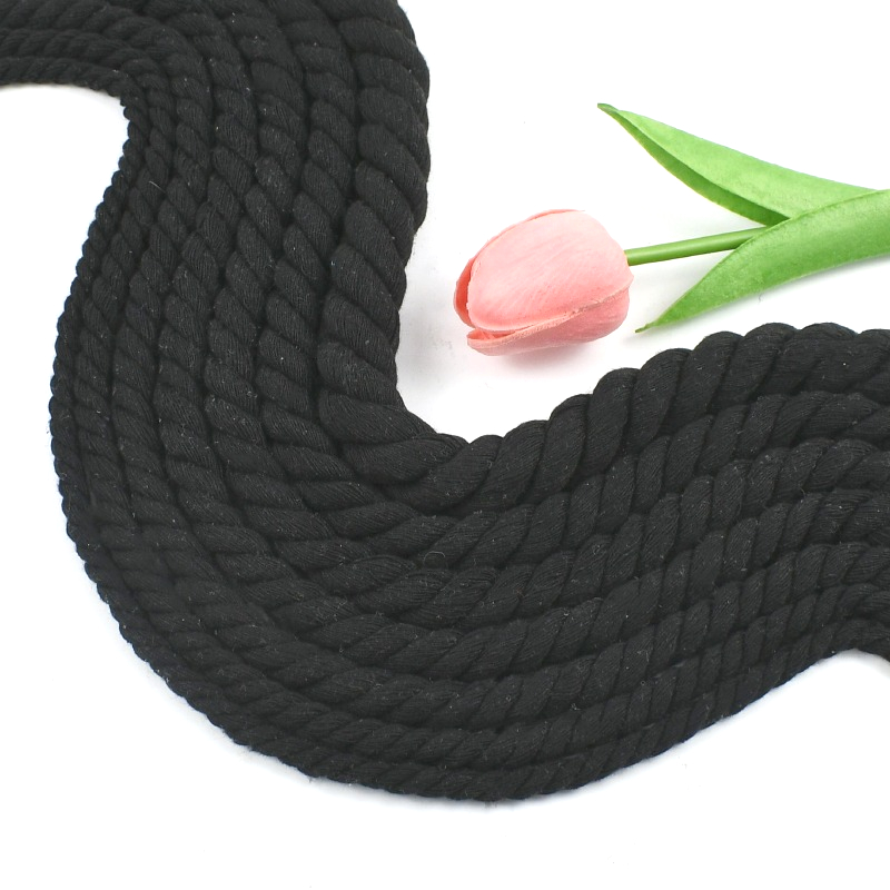 Macrame Cord Cotton - 1-5M 5-20mm 블랙 3가닥 꼬임 면끈