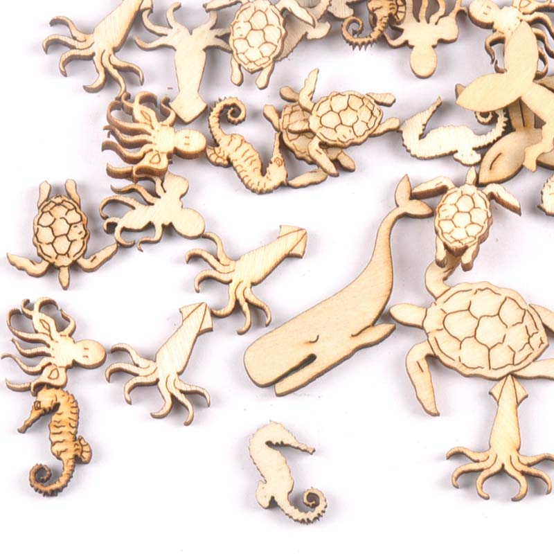Art Craft Horse - 20Pcs 25-40mm 바다 거북/말/고래 나무 DIY