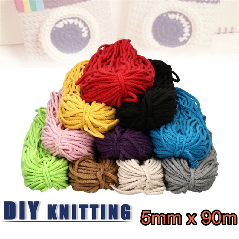 Macrame Cord Cotton - 21가지 색상 5mm 90M 면 마크라메