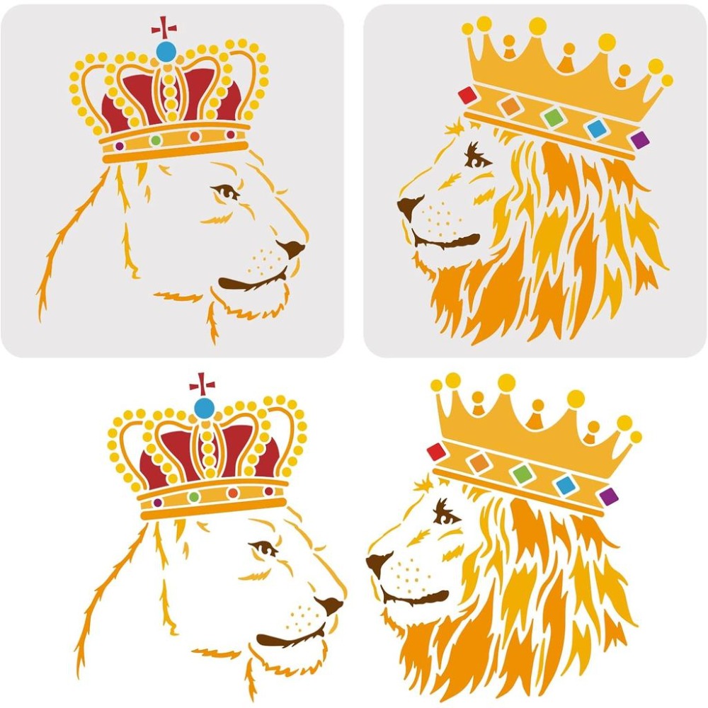 Queen Art Craft - 2개입 사자 스텐실 11.8x11.8인치 대형 사이즈