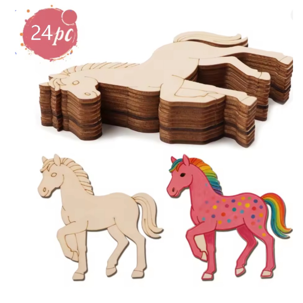 24개의 미완성 말 모양 나무 조각, DIY 페인팅 공 - Art Craft Horse 리뷰 및 가격