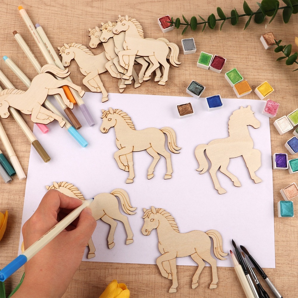 24개의 미완성 말 모양 나무 조각, DIY 페인팅 공 - Art Craft Horse 리뷰 및 가격