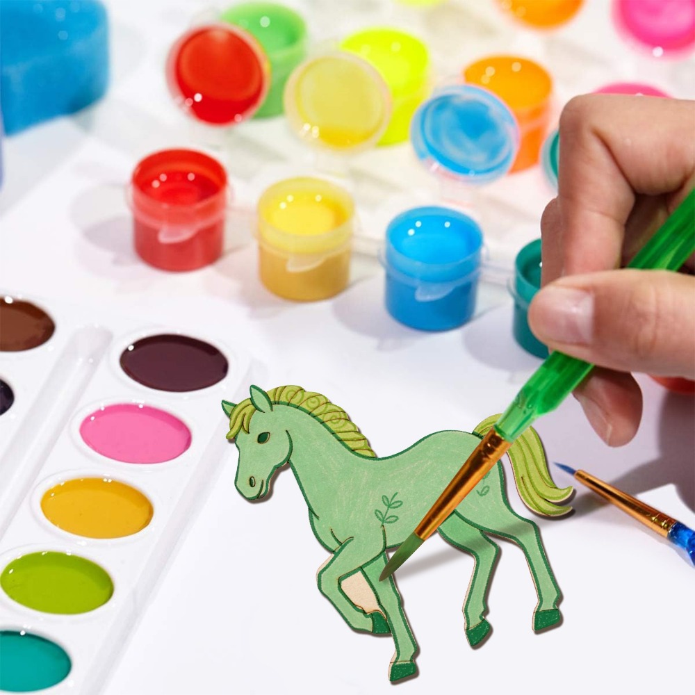 24개의 미완성 말 모양 나무 조각, DIY 페인팅 공 - Art Craft Horse 리뷰 및 가격