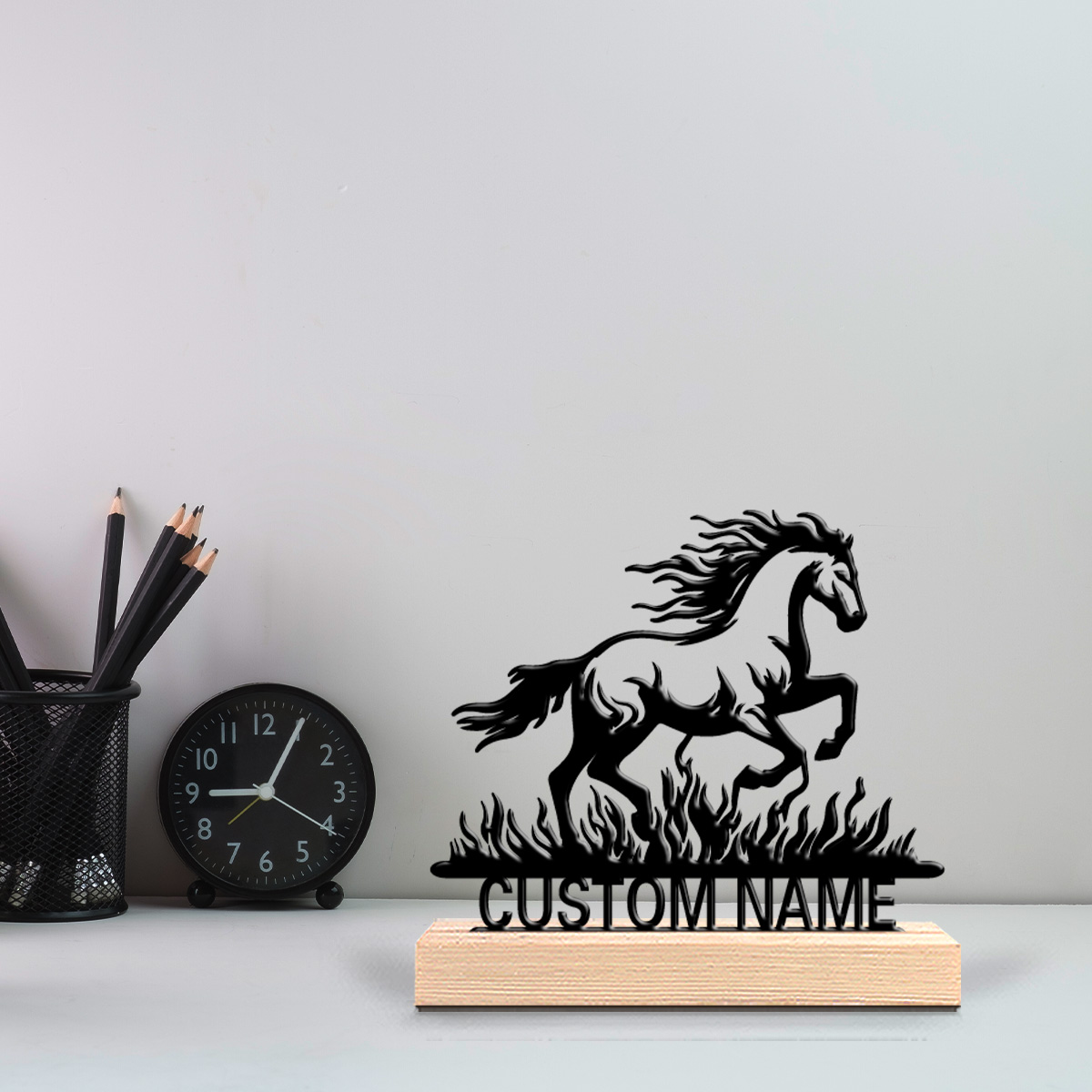 심플한 말 모양의 맞춤형 텍스트 금속 장식품, 나무 받 - Art Craft Horse 리뷰 및 가격